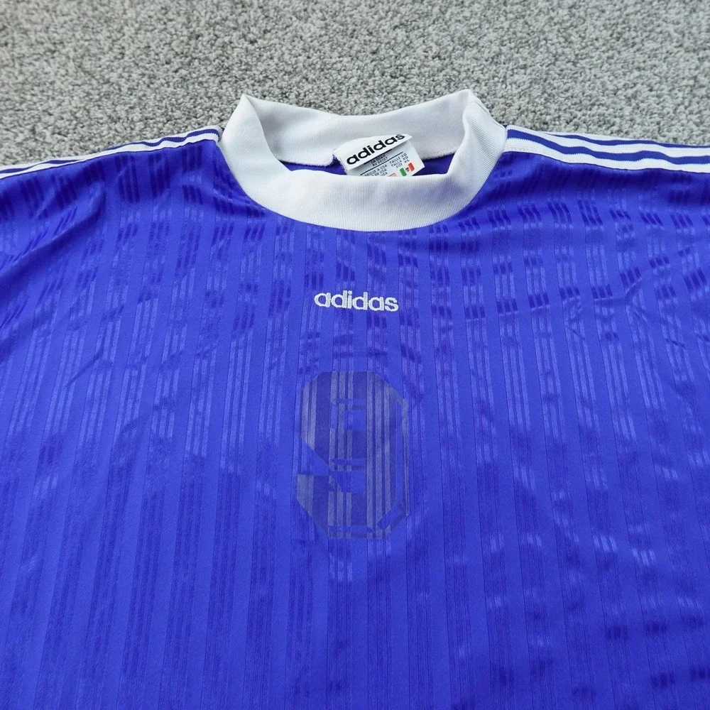 VTG‎ Adidas Shirt Mens XL Blue Striped 9 Soccer Futbol Football Jersey USA 90s